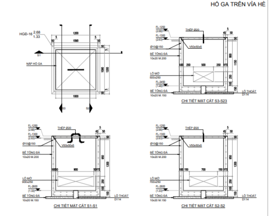  bản vẽ hố ga 1000 x 1000 mm